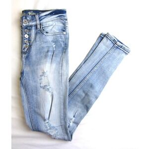 Indigo Rein Skinny Jeans Button Fly Mid Rise Destroyed Juniors Size 5